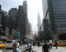 8th and 34th street, with the Empire State Building in the distance