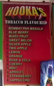 Hookah Menu at Tony da Dhaba